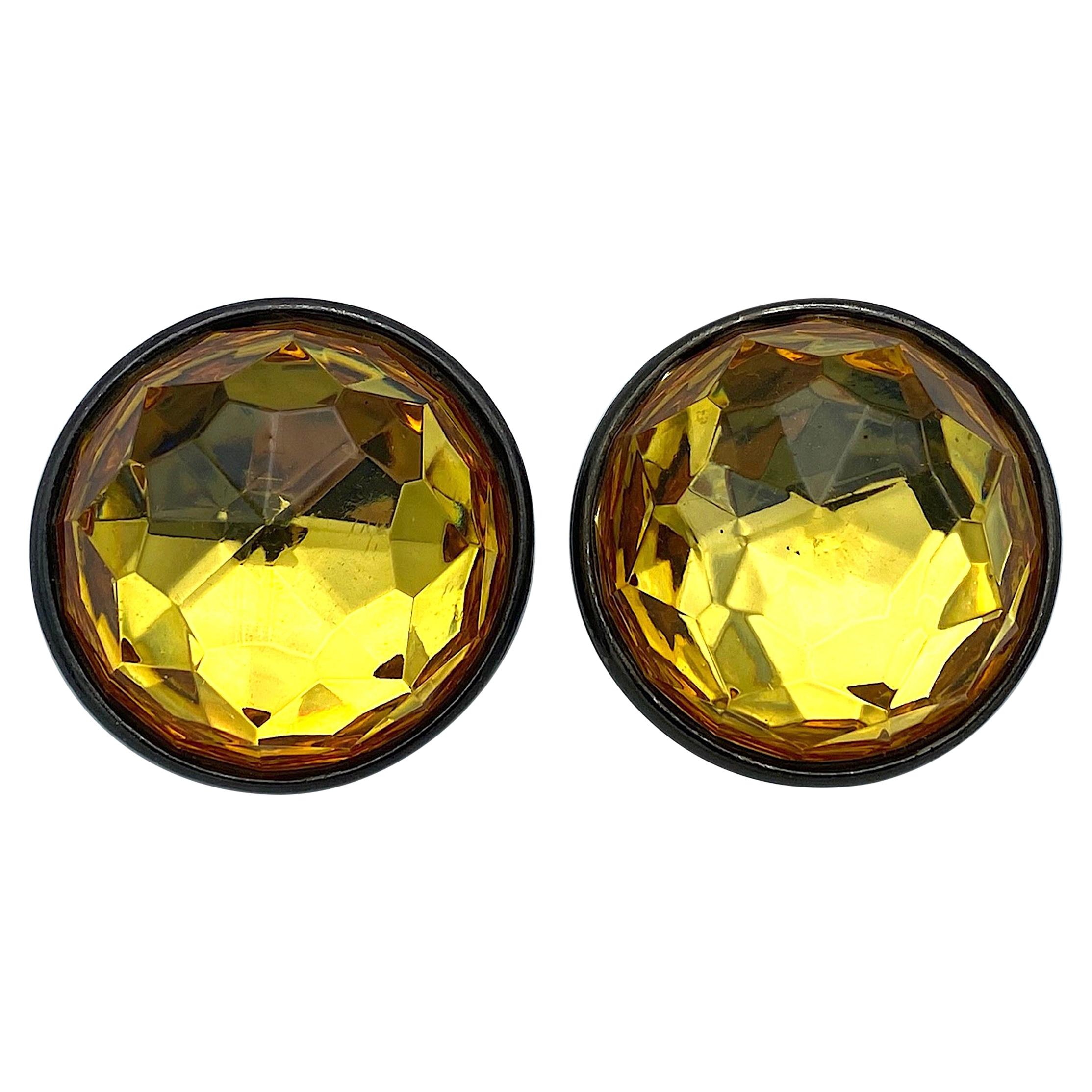 Yves Saint Laurent YSL 1980s Faceted Dome Large Button Earrings
