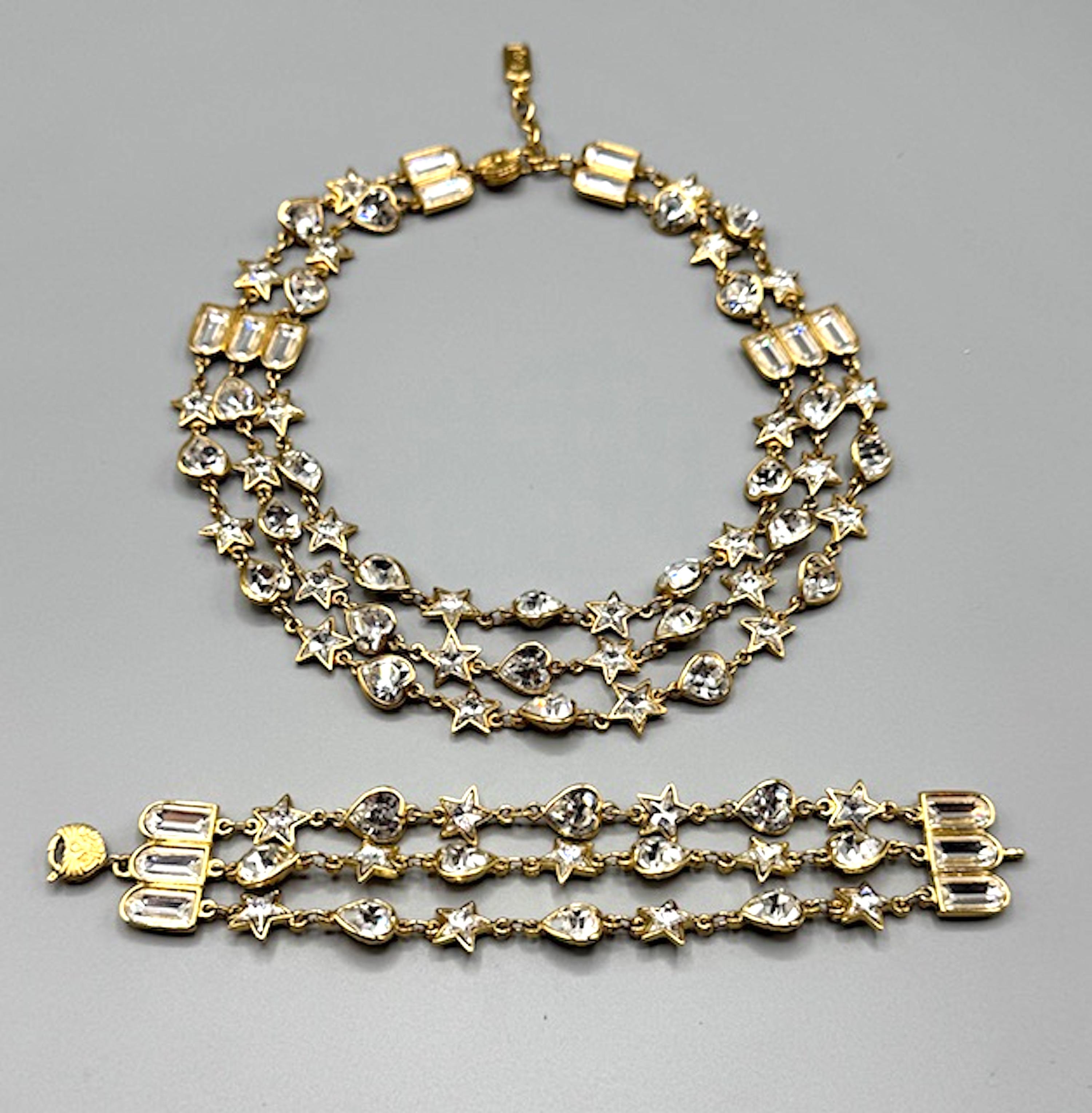 Yves Saint Laurent YSL 1980s Gold & Crystal 3 Strand Necklace and Bracelet Set 5
