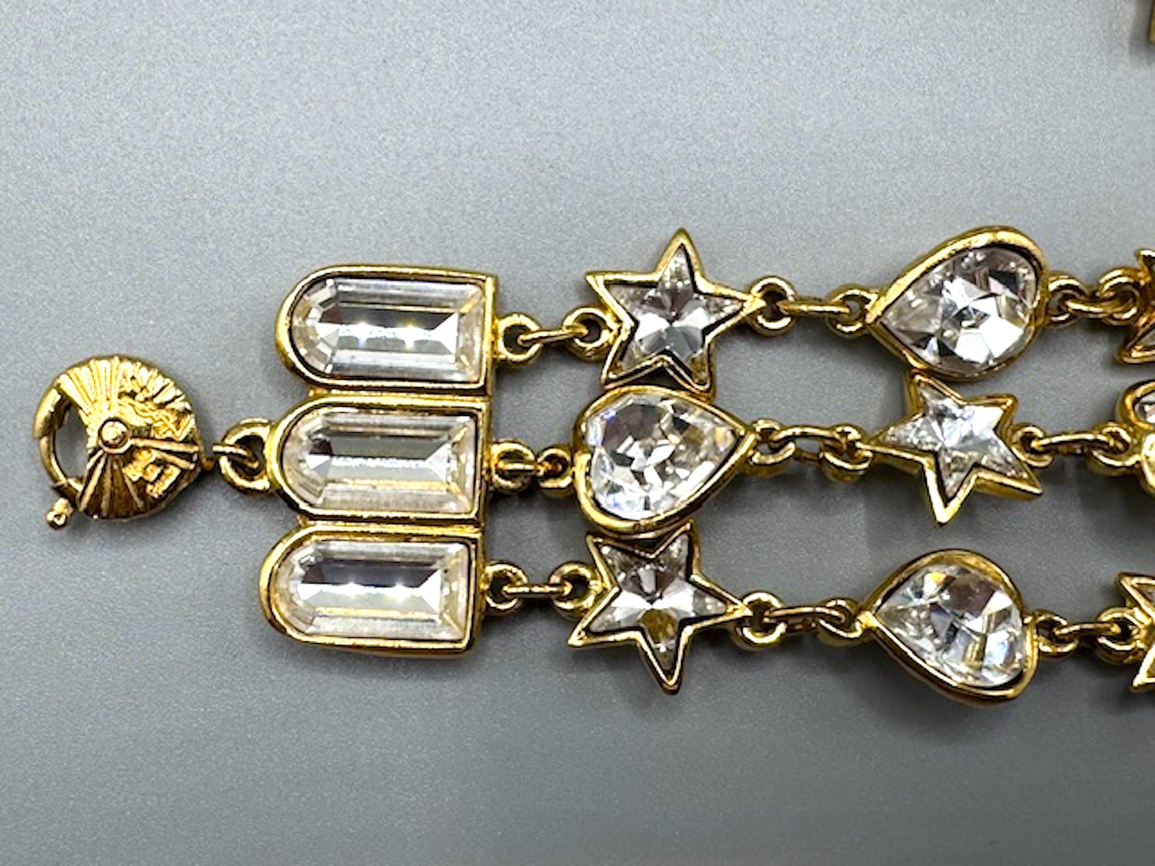 Yves Saint Laurent YSL 1980s Gold & Crystal 3 Strand Necklace and Bracelet Set 6