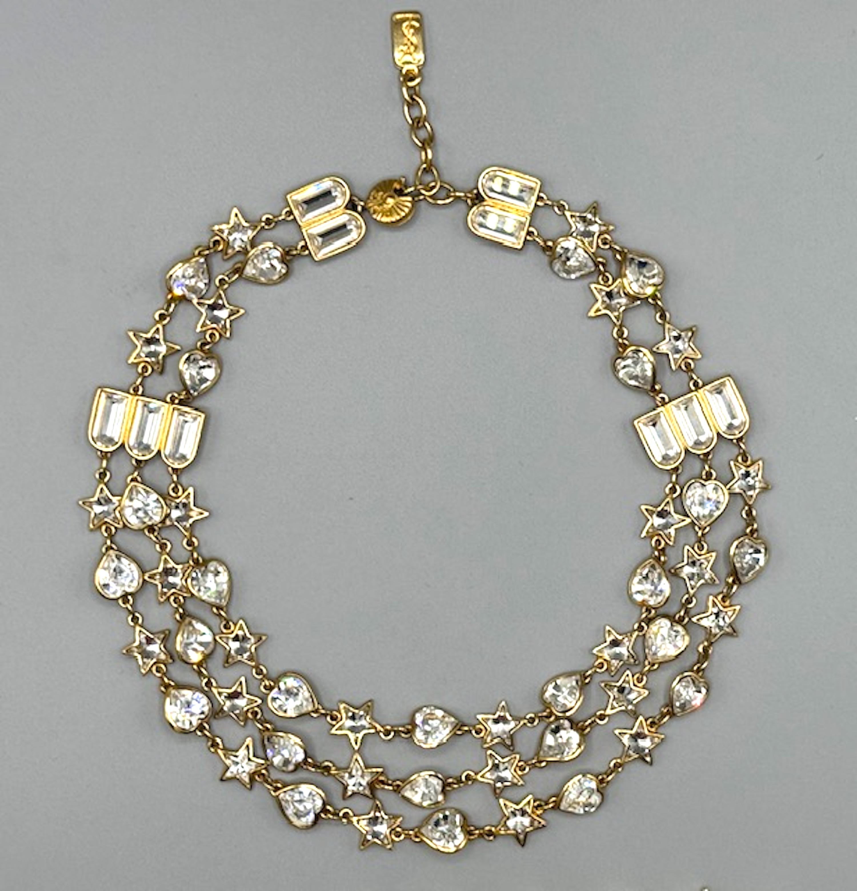 Yves Saint Laurent YSL 1980s Gold & Crystal 3 Strand Necklace and Bracelet Set 7