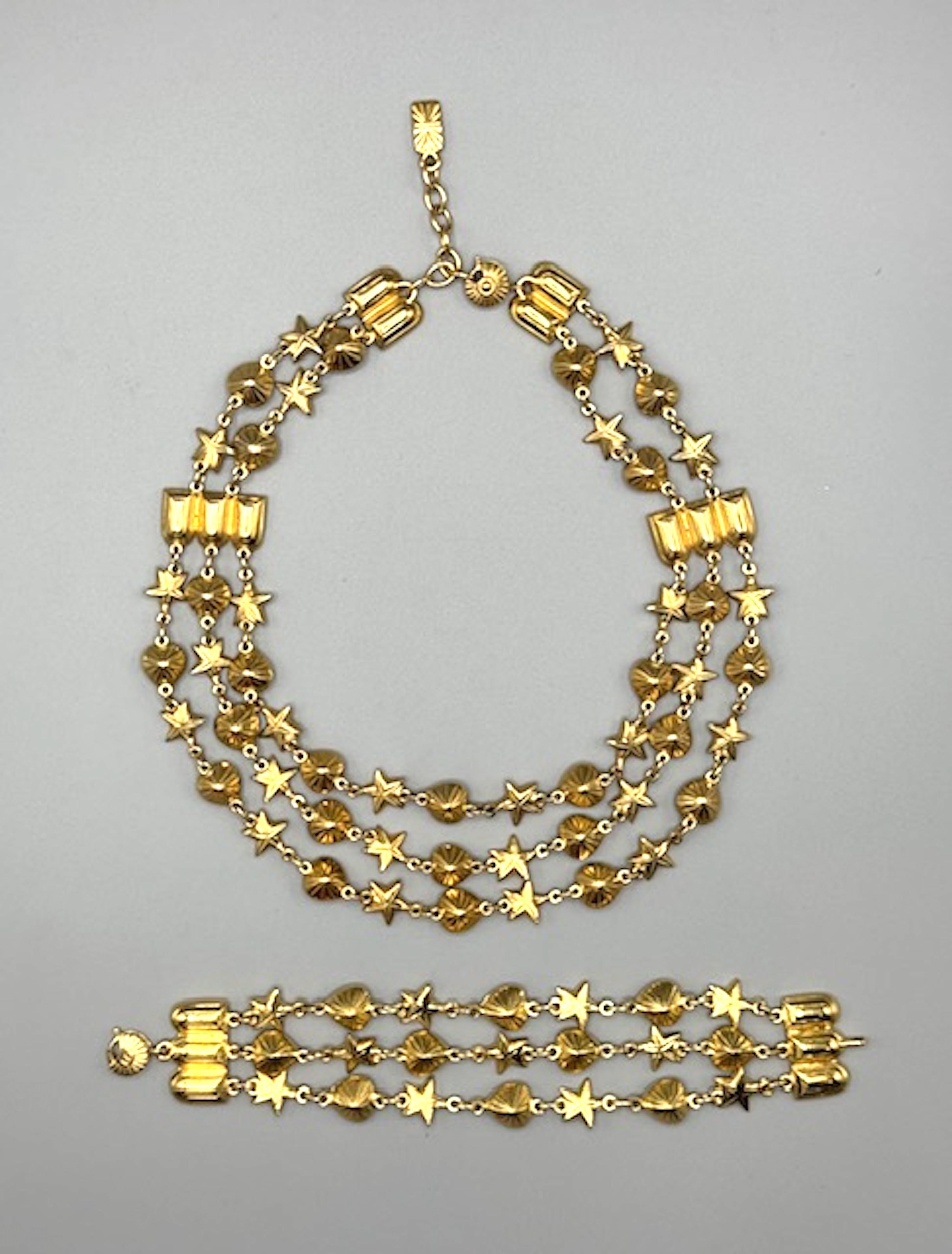 Yves Saint Laurent YSL 1980s Gold & Crystal 3 Strand Necklace and Bracelet Set 9