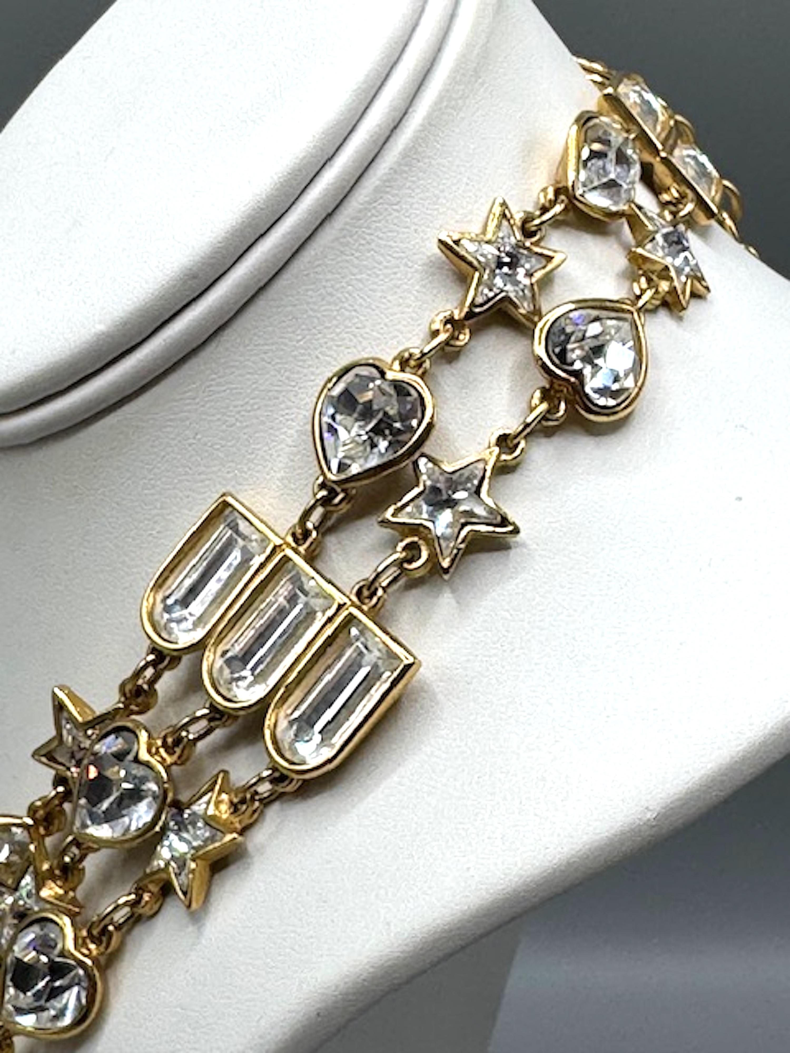 Yves Saint Laurent YSL 1980s Gold & Crystal 3 Strand Necklace and Bracelet Set 1