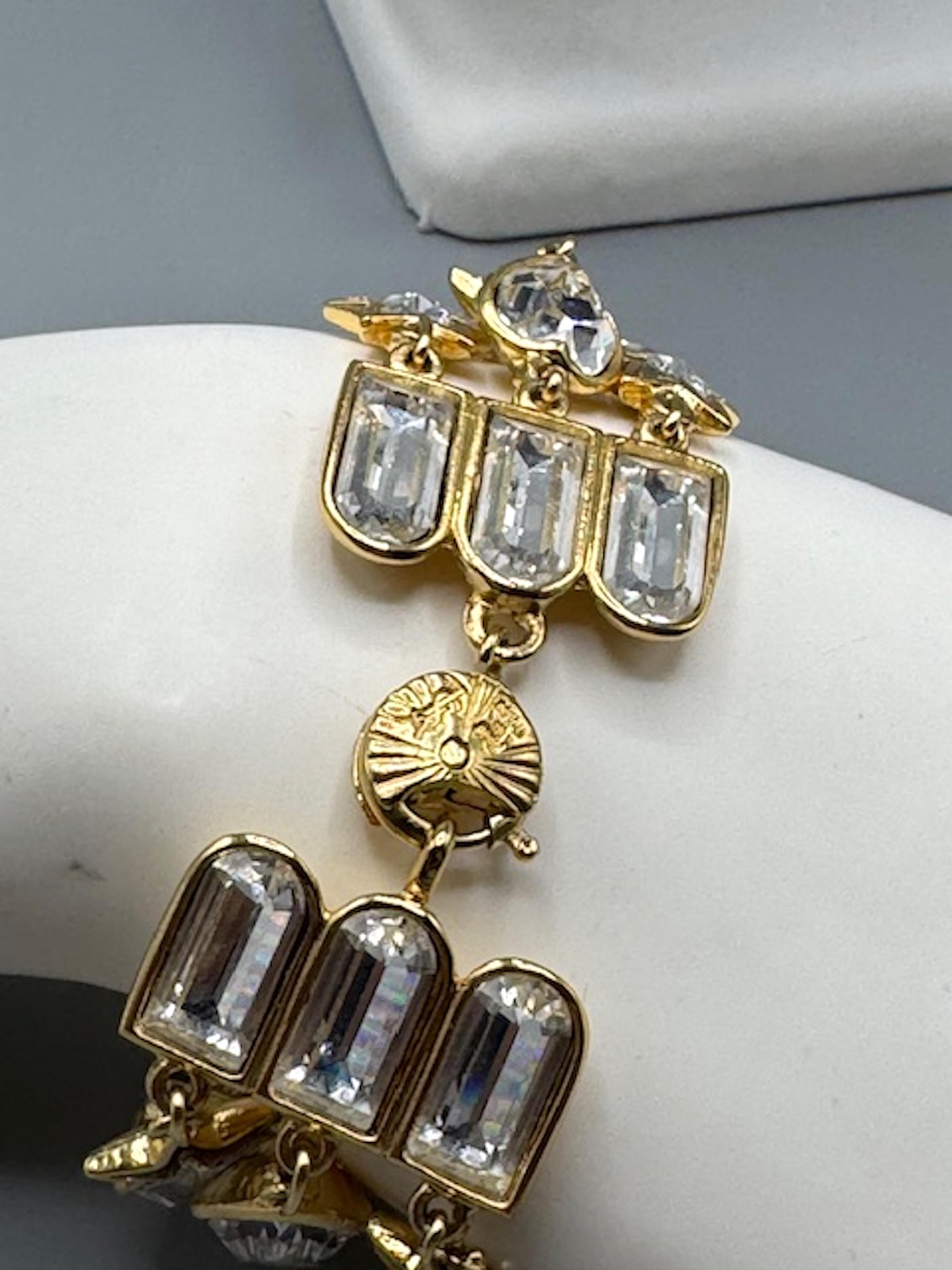 Yves Saint Laurent YSL 1980s Gold & Crystal 3 Strand Necklace and Bracelet Set 2