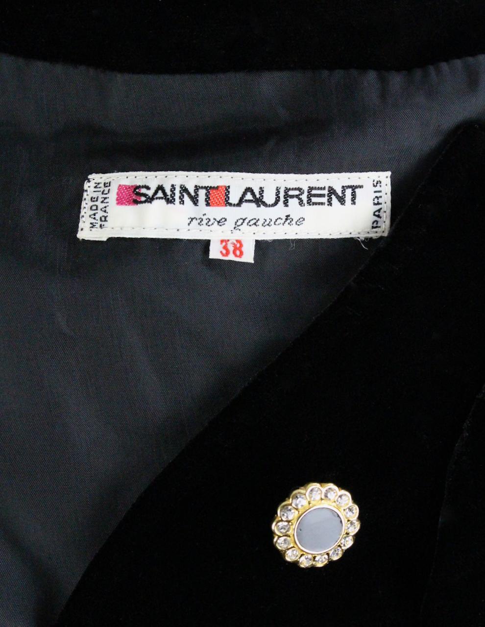 Fall 1983 Yves Saint Laurent Ad Campaign Black Velvet Dress with Jewel Buttons For Sale 5