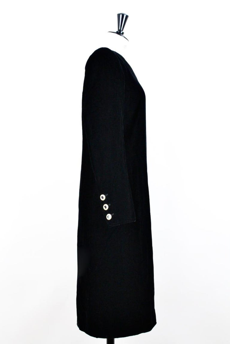 Yves Saint Laurent YSL 1980s Little Black Velvet Dress with Rhinestone