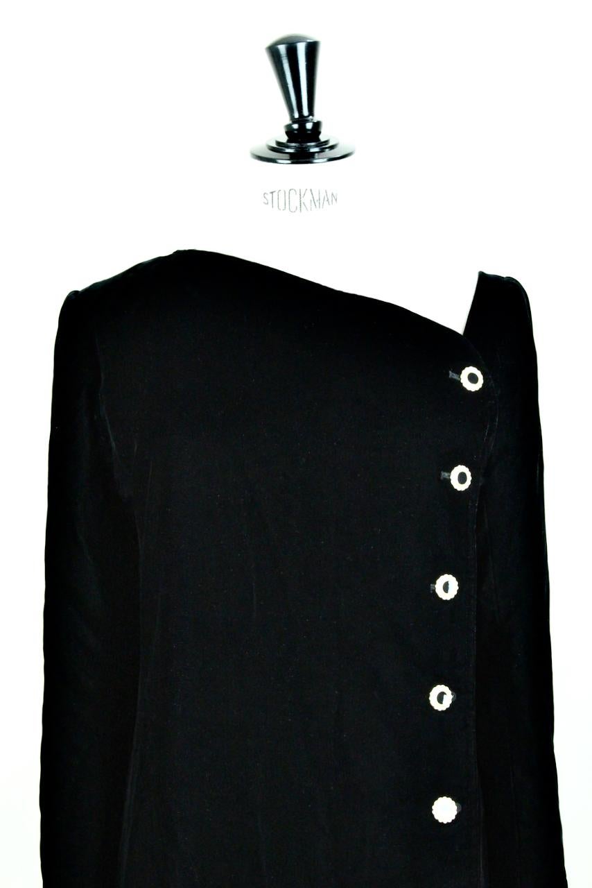 Fall 1983 Yves Saint Laurent Ad Campaign Black Velvet Dress with Jewel Buttons In Excellent Condition For Sale In Munich, DE