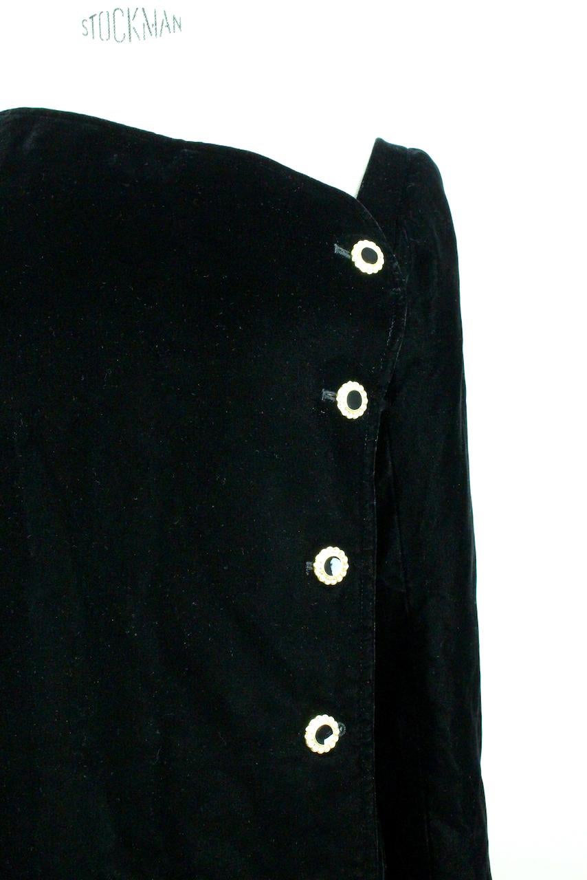 Women's Fall 1983 Yves Saint Laurent Ad Campaign Black Velvet Dress with Jewel Buttons For Sale