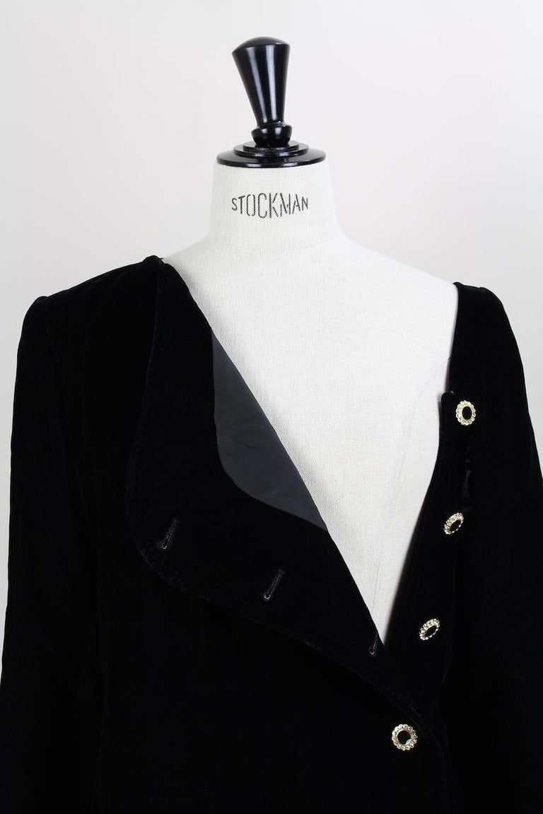 Yves Saint Laurent YSL 1980s Little Black Velvet Dress with Rhinestone