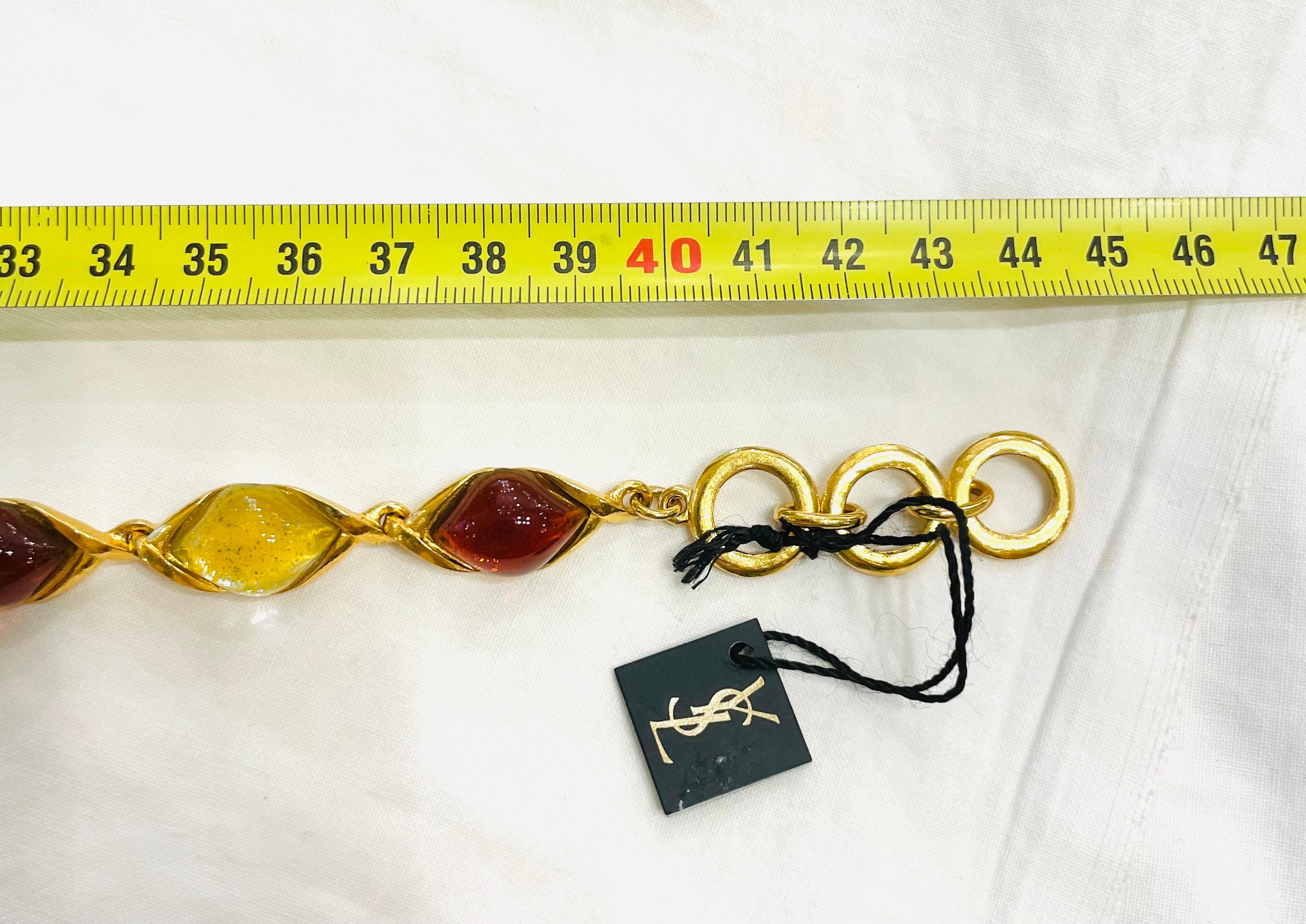Women's or Men's Yves Saint Laurent YSL 1980s Vintage Gilt and Glass Fashion Necklace Never Used