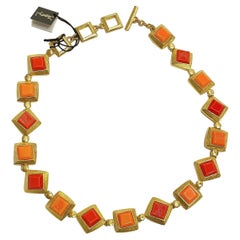 1980s YSL Yves Saint Laurent Vintage Gilt and Resin Fashion Never Used Necklace