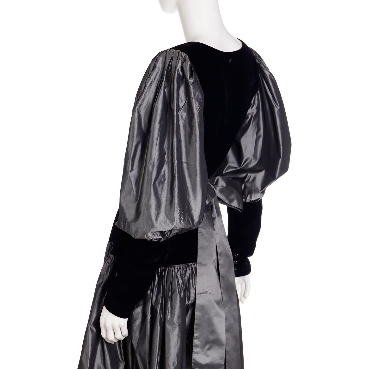 Yves Saint Laurent YSL 1982 Silver Taffeta and Black Velvet Runway Evening Dress For Sale 12