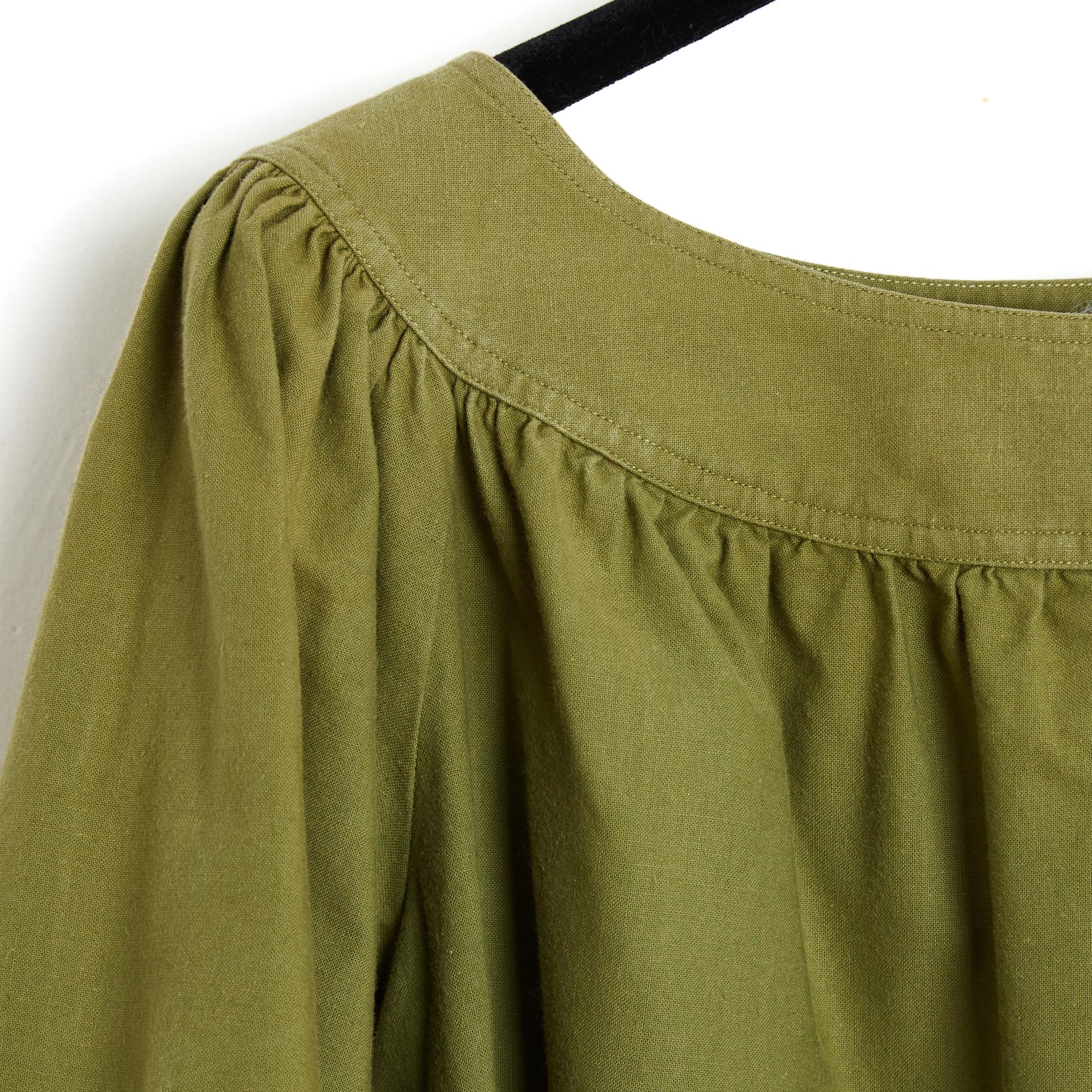 Brown Yves Saint Laurent YSL 1985s Ensemble FR38 Olive Cotton Top and Skirt UK10 US8 For Sale