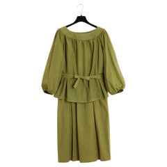 Yves Saint Laurent YSL 1985s Ensemble FR38 Olive Cotton Top and Skirt UK10 US8