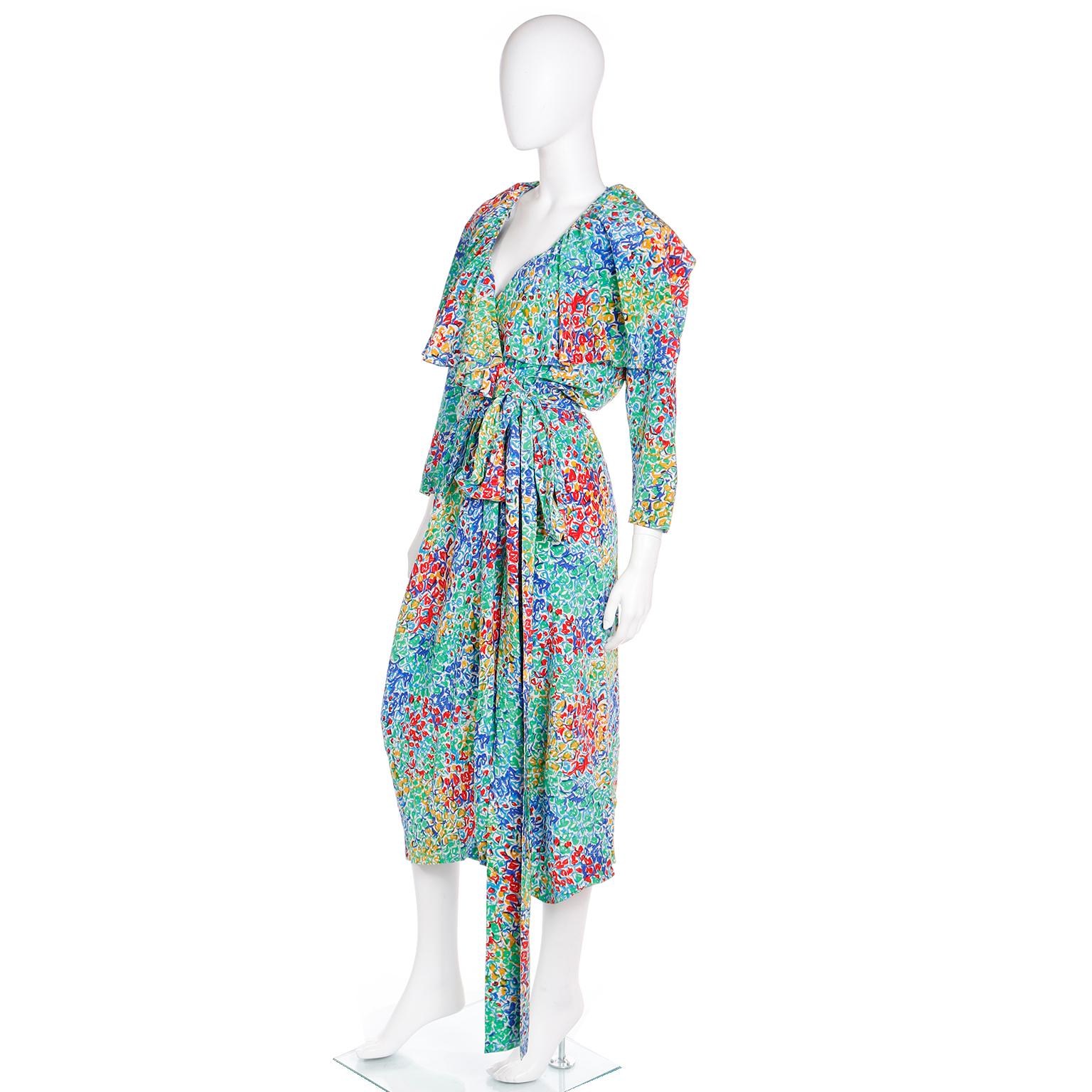 Yves Saint Laurent YSL 1989 Vintage Silk Floral Runway Dress In Excellent Condition In Portland, OR