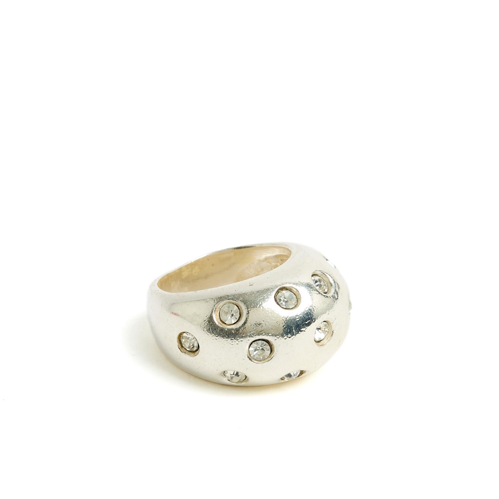 Brilliant Cut Yves Saint Laurent YSL 1990s Bague TDD53 Silver Dome Ring USUS6.25 For Sale