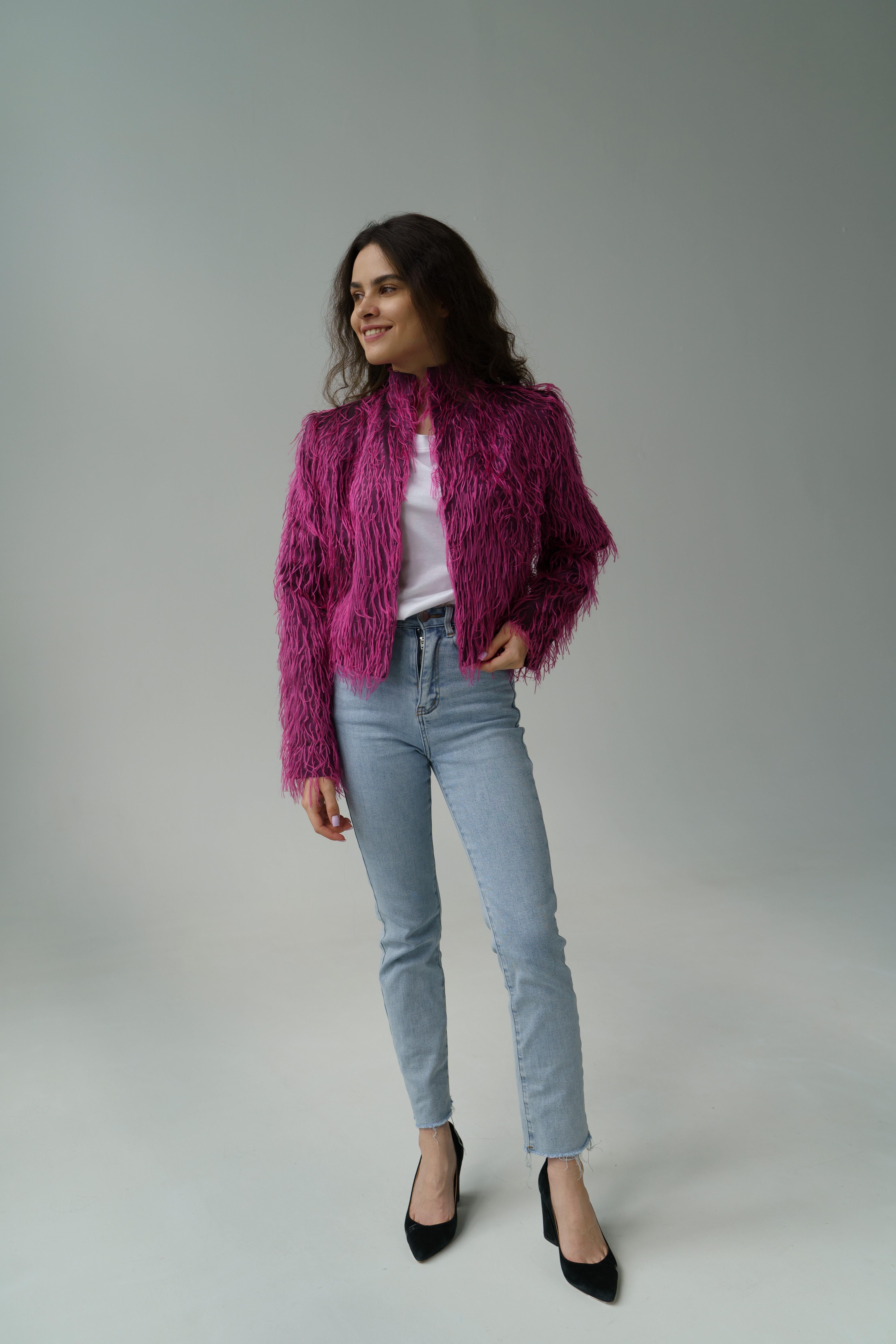 Rose Yves Saint Laurent YSL 2000 - Veste courte froncée en fausse fourrure fuchsia Alber Elbaz en vente