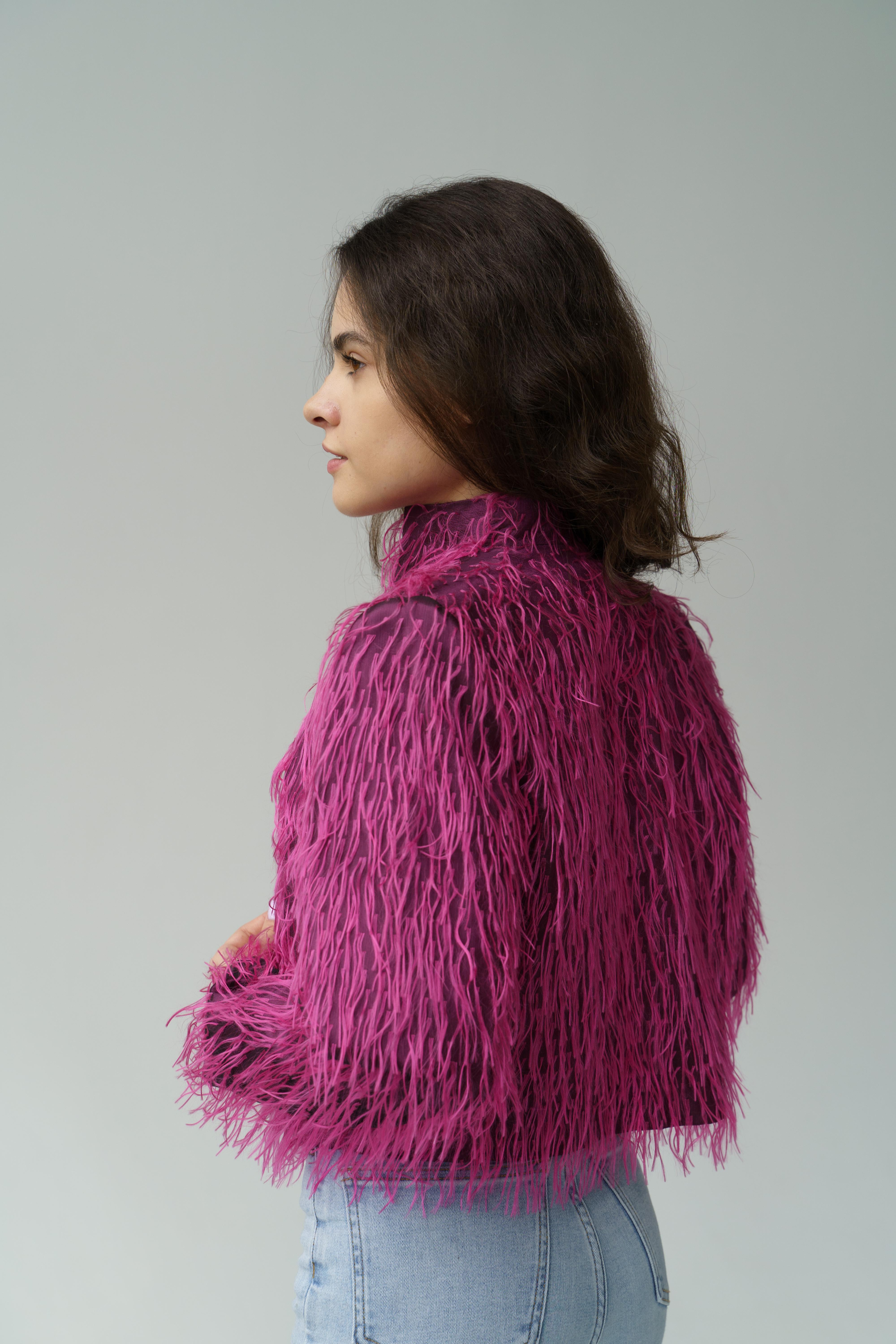 Yves Saint Laurent YSL 2000 - Veste courte froncée en fausse fourrure fuchsia Alber Elbaz en vente 1
