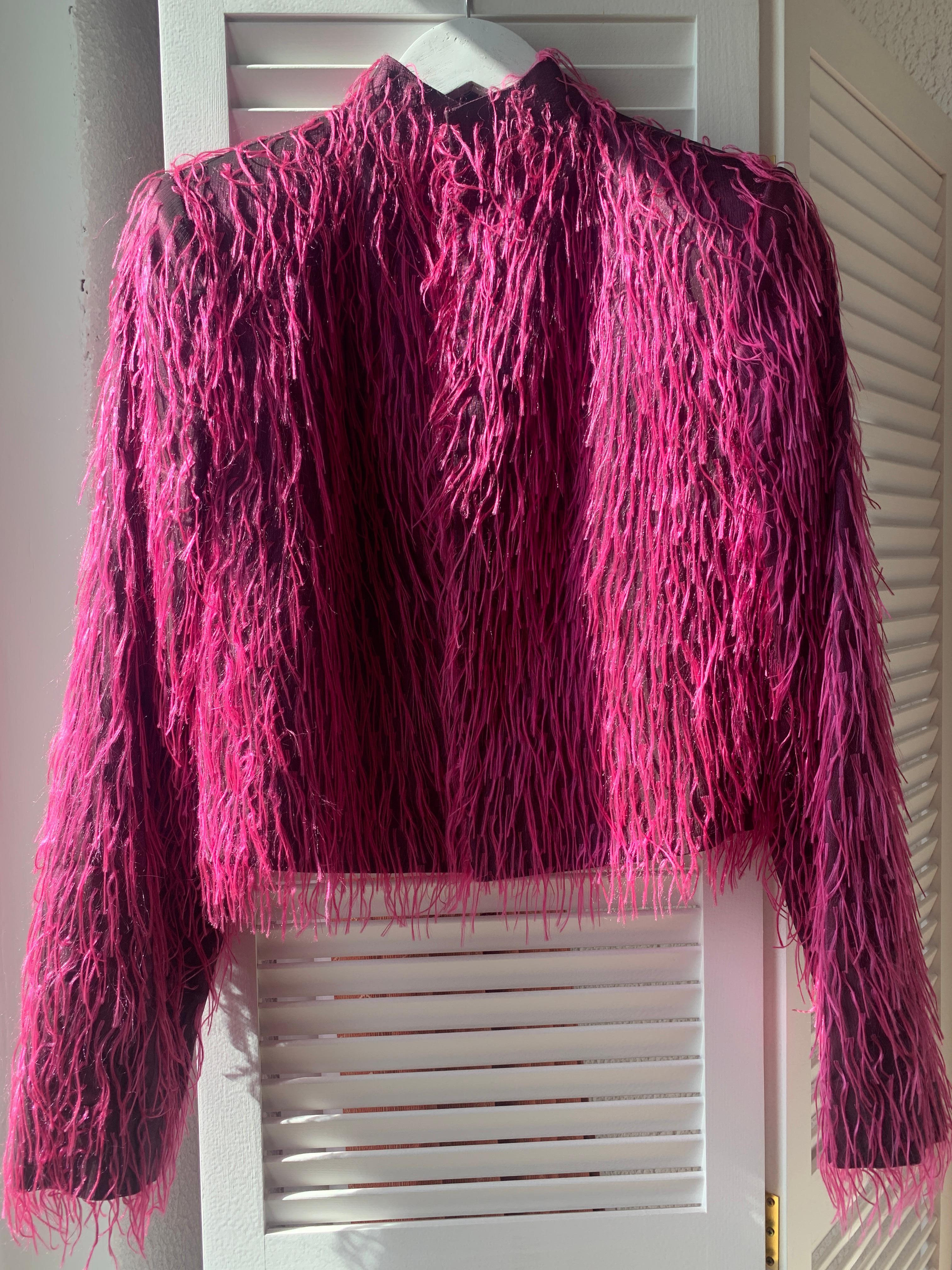 Yves Saint Laurent YSL 2000 - Veste courte froncée en fausse fourrure fuchsia Alber Elbaz en vente 4