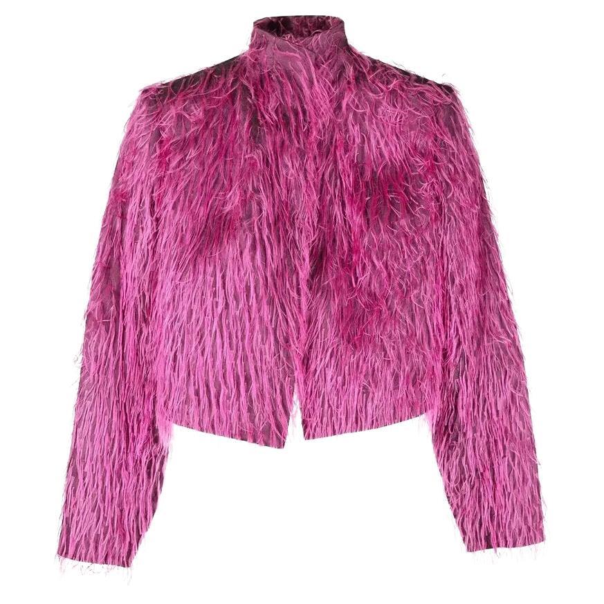 Yves Saint Laurent YSL 2000 Giacca cropped in pelliccia sintetica fucsia Alber Elbaz for Yves Saint Laurent
