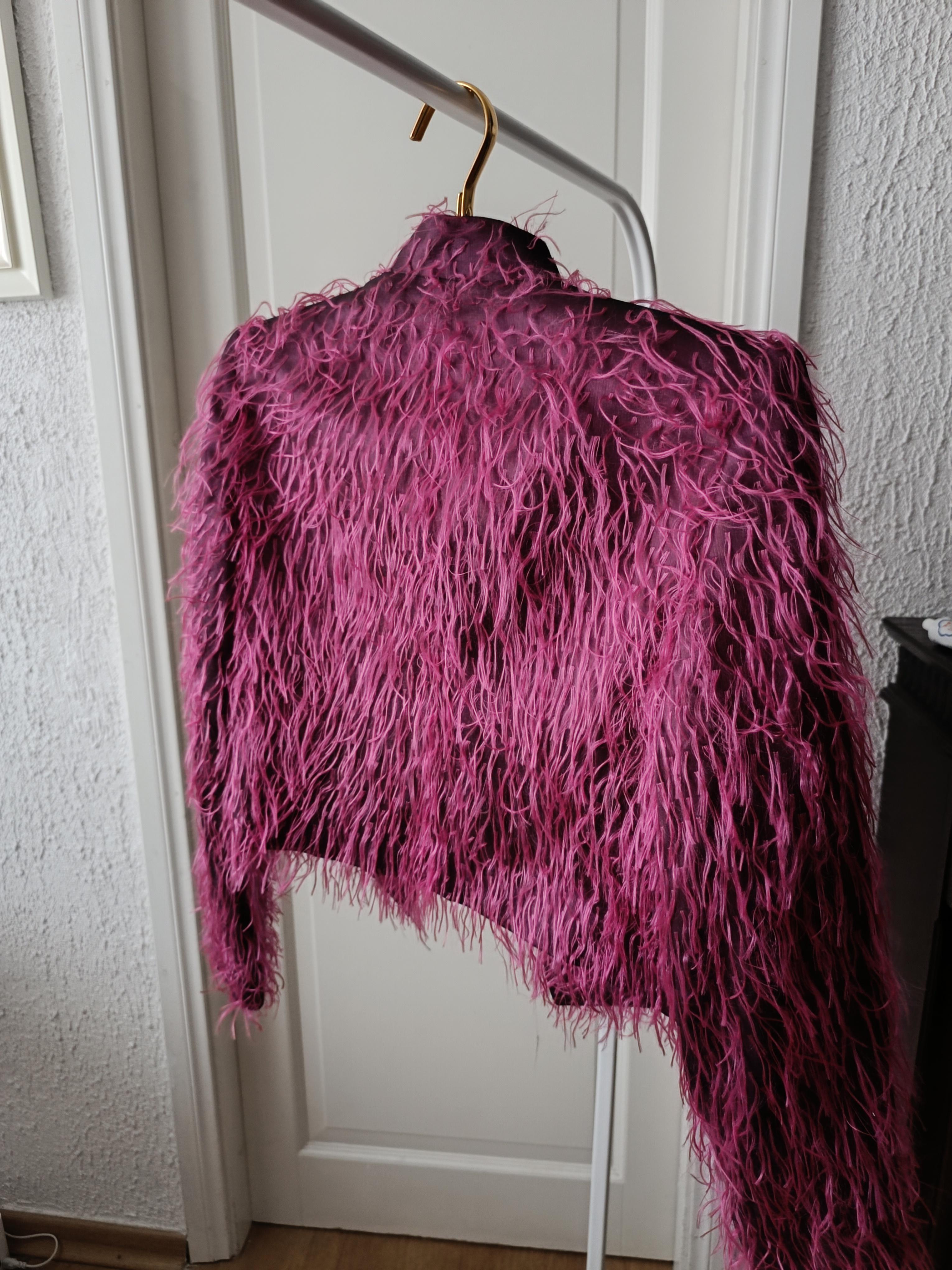 Women's Yves Saint Laurent YSL 2000 Fuchsia Shaggy Faux Fur Cropped Jacket  Collection:  For Sale