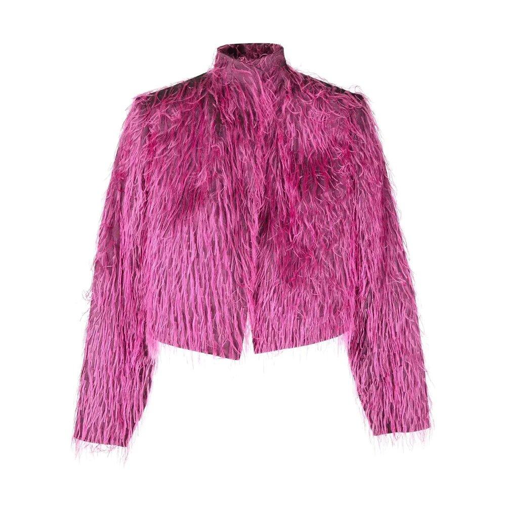Yves Saint Laurent YSL 2000 Fuchsiafarbene schlanke Cropped Jacke aus Kunstpelz  Collection'S:  im Angebot