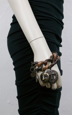 Yves Saint Laurent YSL Afrikanische Maske Charm Holz-Gliederarmband