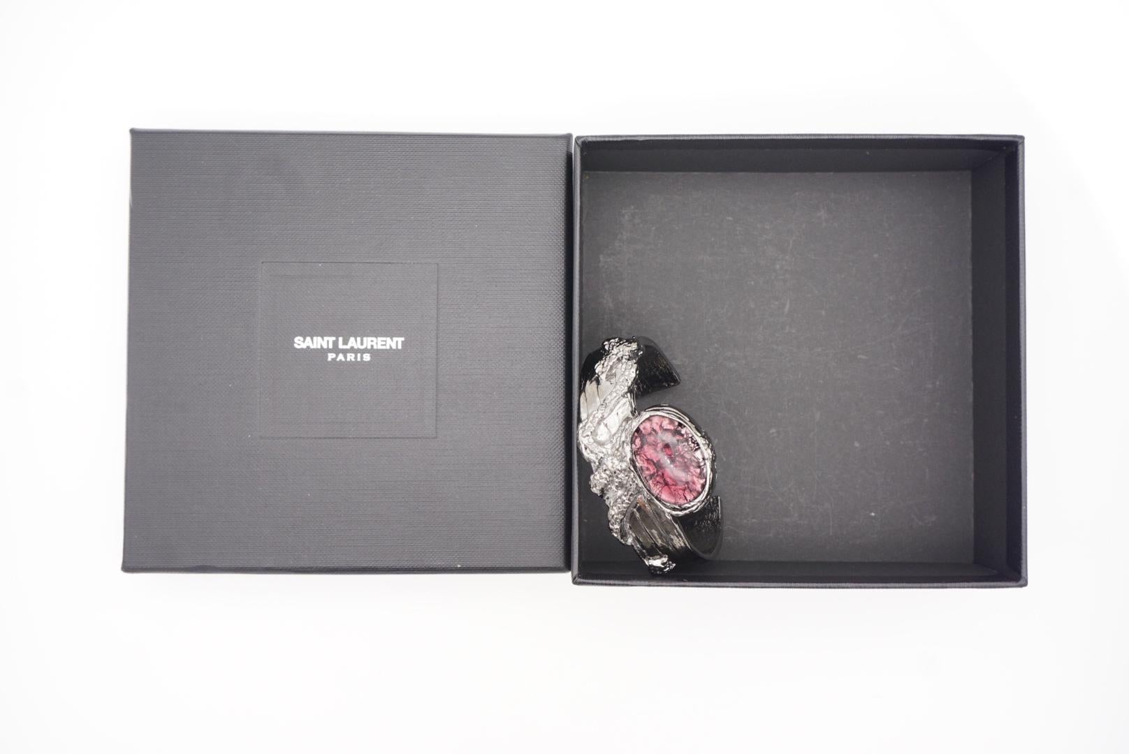 Yves Saint Laurent YSL Arty Ametista Viola Cabochon Bracciale Nero Argento in vendita 5