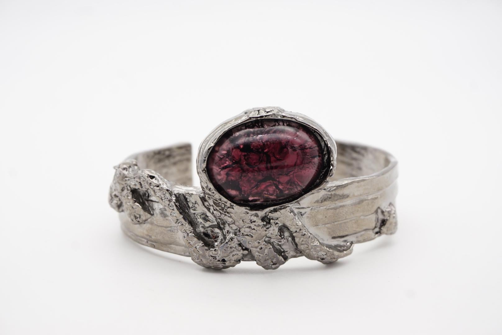 Yves Saint Laurent YSL Arty Ametista Viola Cabochon Bracciale Nero Argento in vendita 6