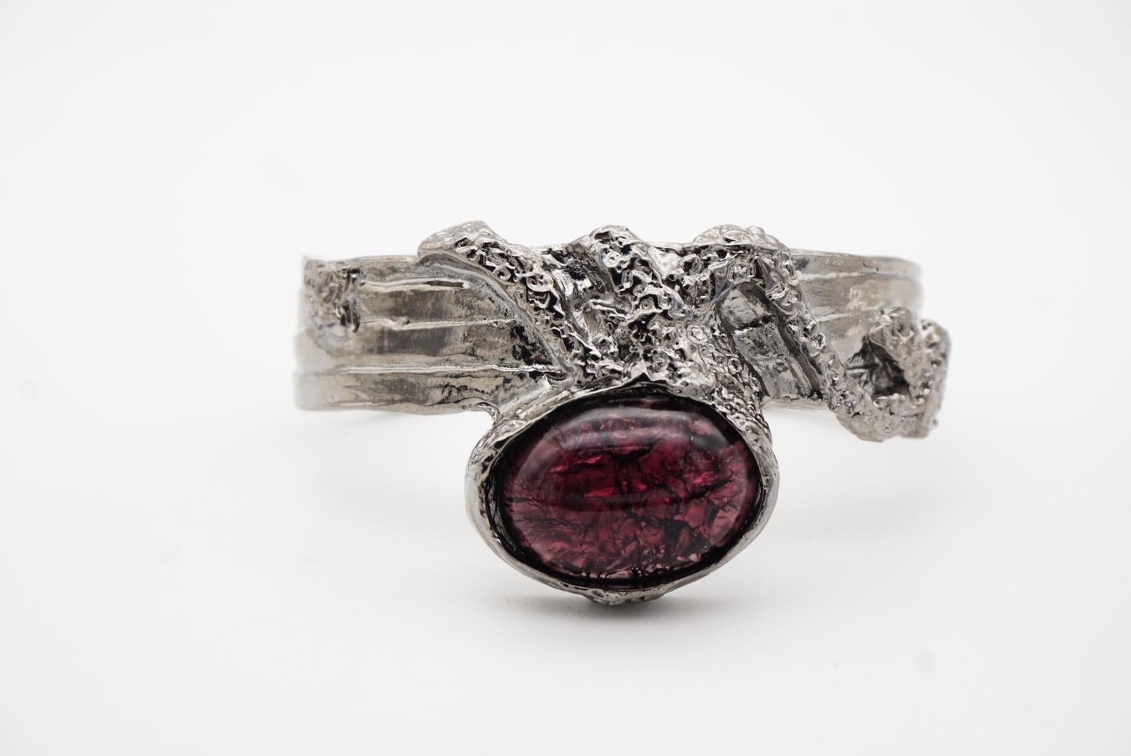 Yves Saint Laurent YSL Arty Ametista Viola Cabochon Bracciale Nero Argento in vendita 7