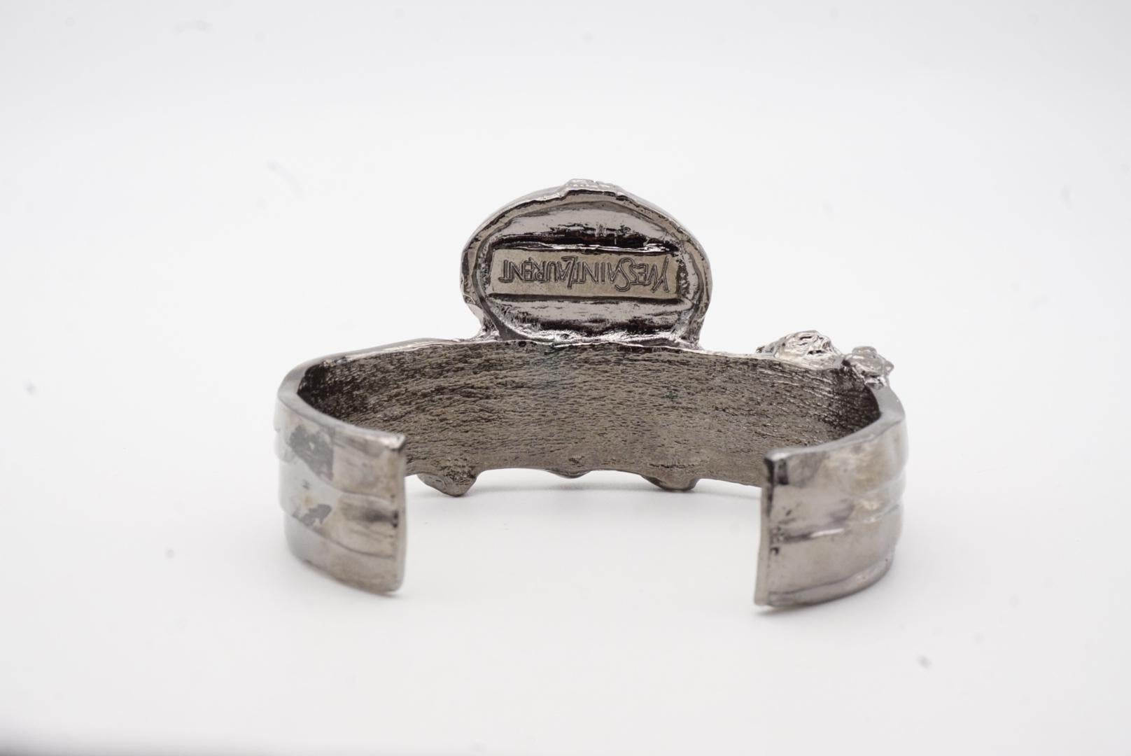 Yves Saint Laurent YSL Arty Ametista Viola Cabochon Bracciale Nero Argento in vendita 8