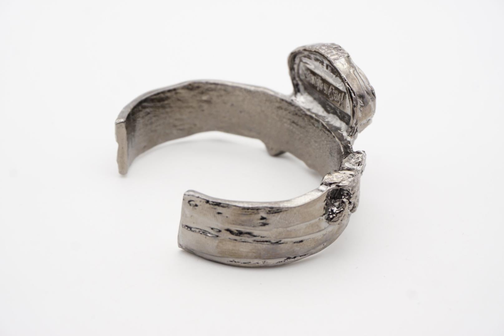 Yves Saint Laurent YSL Arty Ametista Viola Cabochon Bracciale Nero Argento in vendita 11