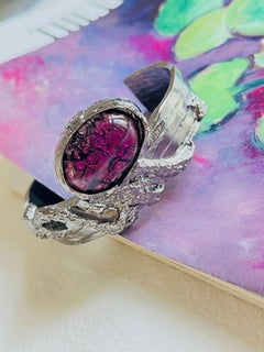 Yves Saint Laurent YSL Arty Amethyst Purple Cabochon Black Silver Cuff Bracelet