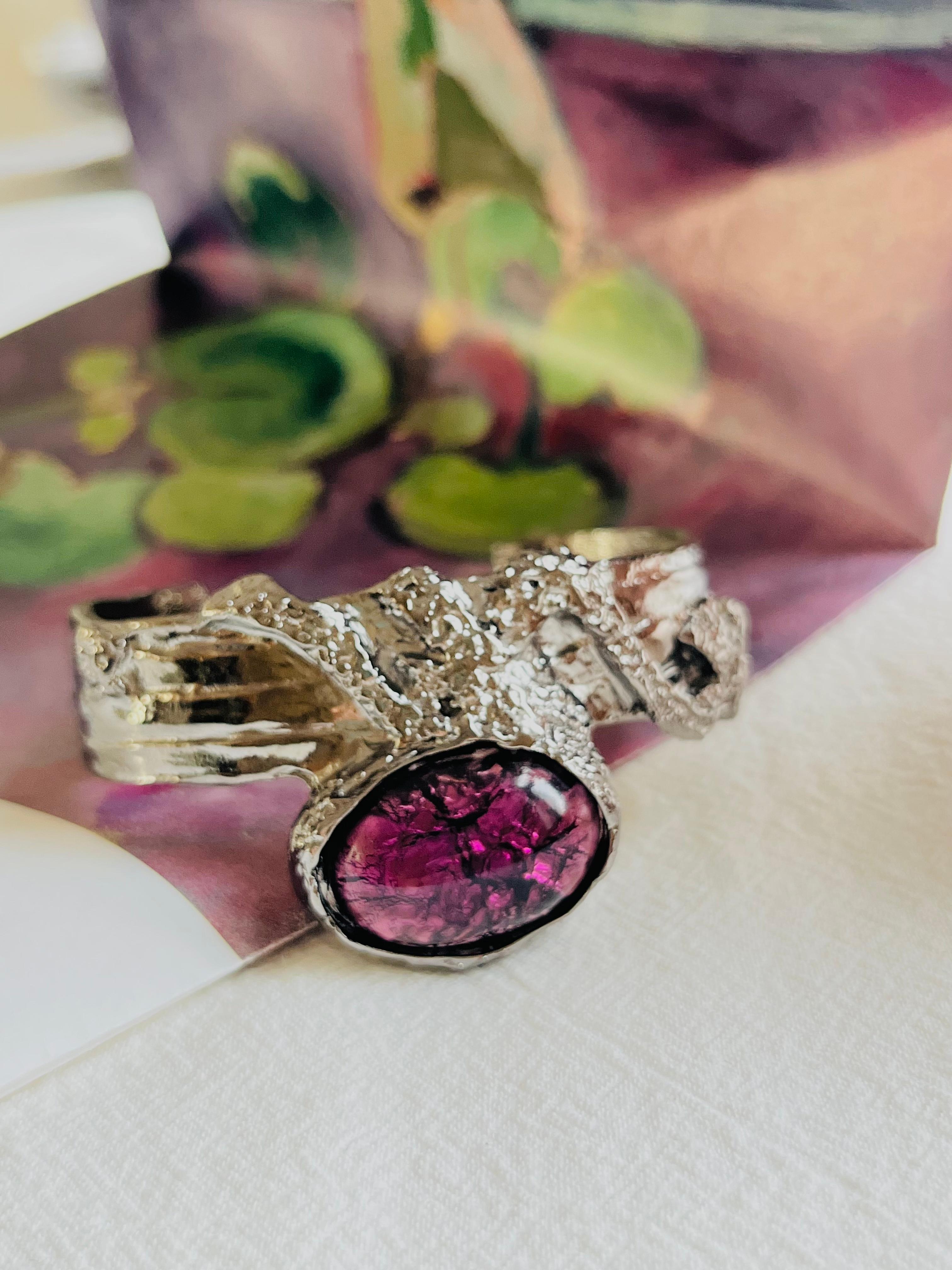 Yves Saint Laurent YSL Arty Ametista Viola Cabochon Bracciale Nero Argento In condizioni ottime in vendita a Wokingham, England