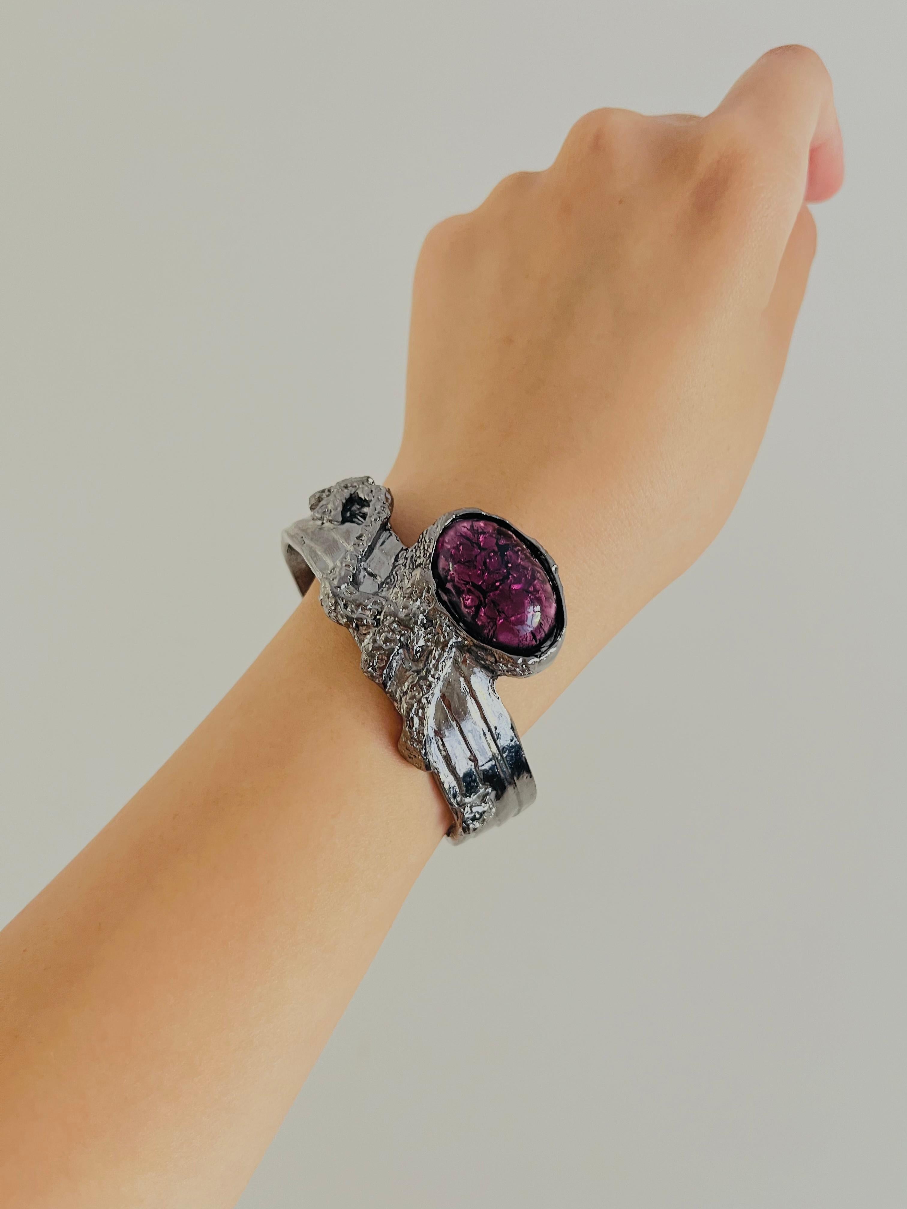Yves Saint Laurent YSL Arty Ametista Viola Cabochon Bracciale Nero Argento in vendita 3