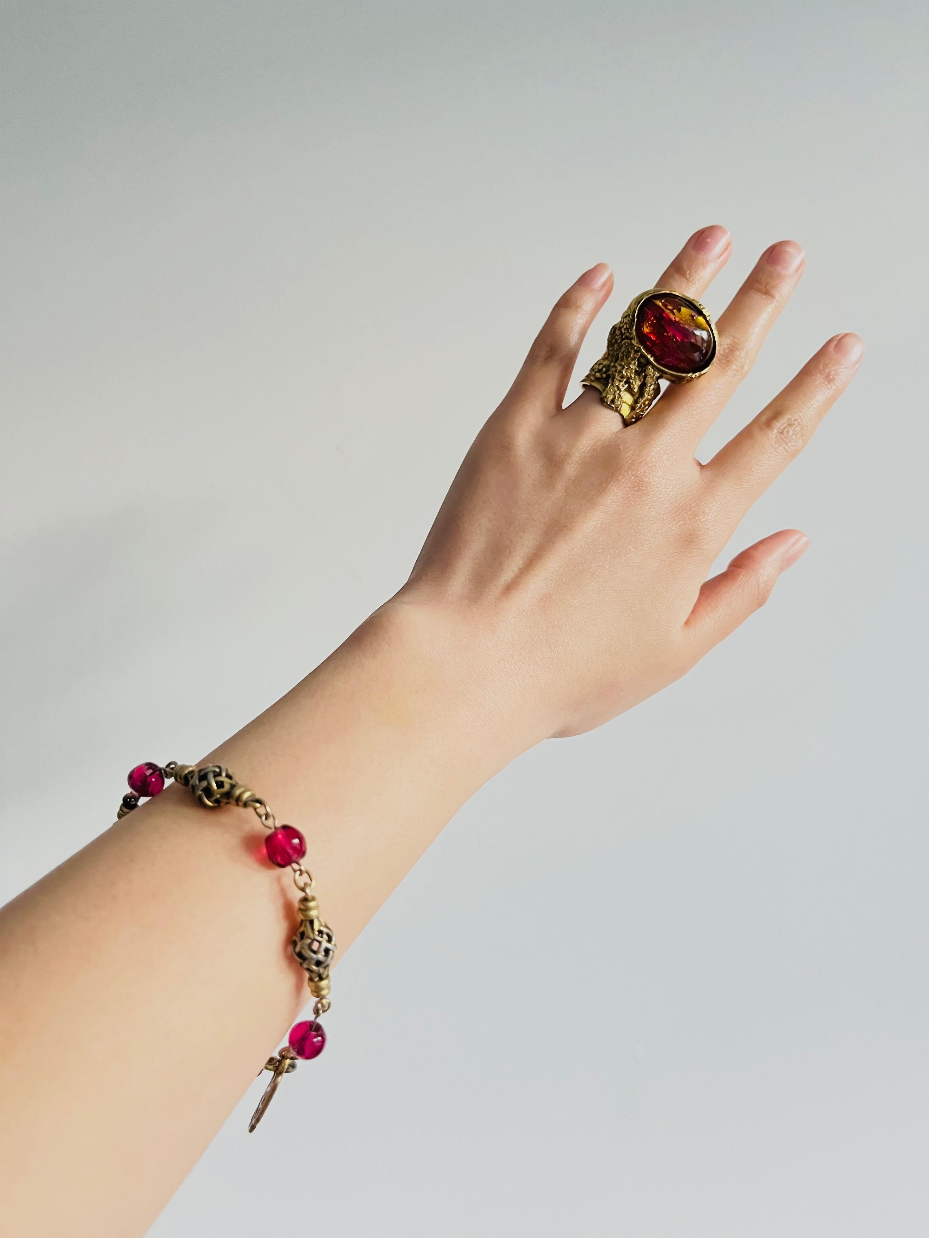 Yves Saint Laurent YSL Arty Beaded Clear Ruby Ball Openwork Interlink Bracelet 2