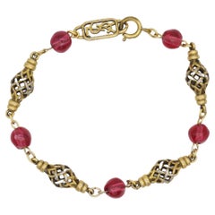 Yves Saint Laurent YSL Arty Beaded Clear Ruby Ball Openwork Interlink Bracelet