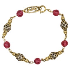 Yves Saint Laurent YSL Arty Beaded Clear Ruby Ball Openwork Interlink Bracelet