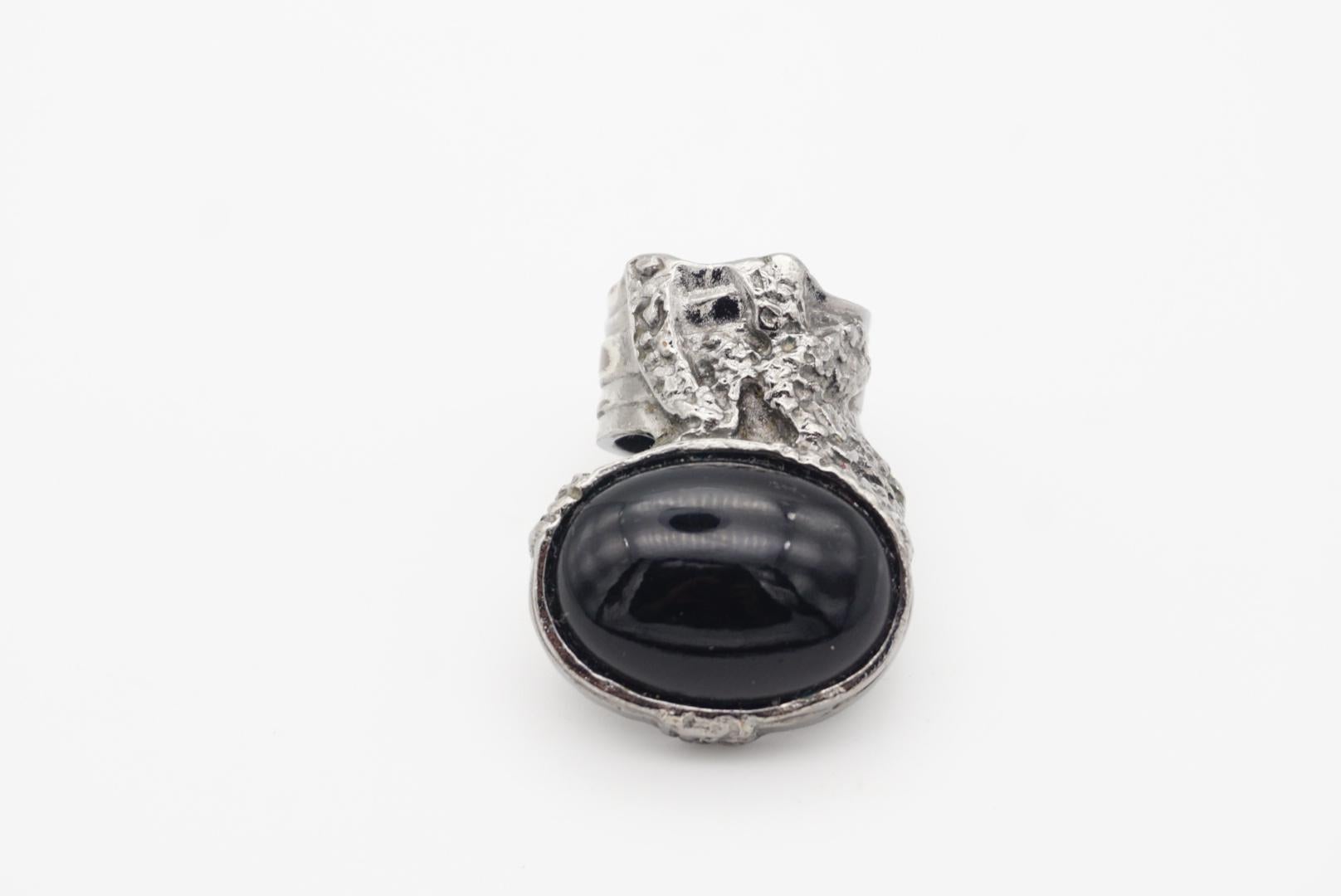 Yves Saint Laurent YSL Arty Anello d'argento con cabochon nero, misura 6 in vendita 5