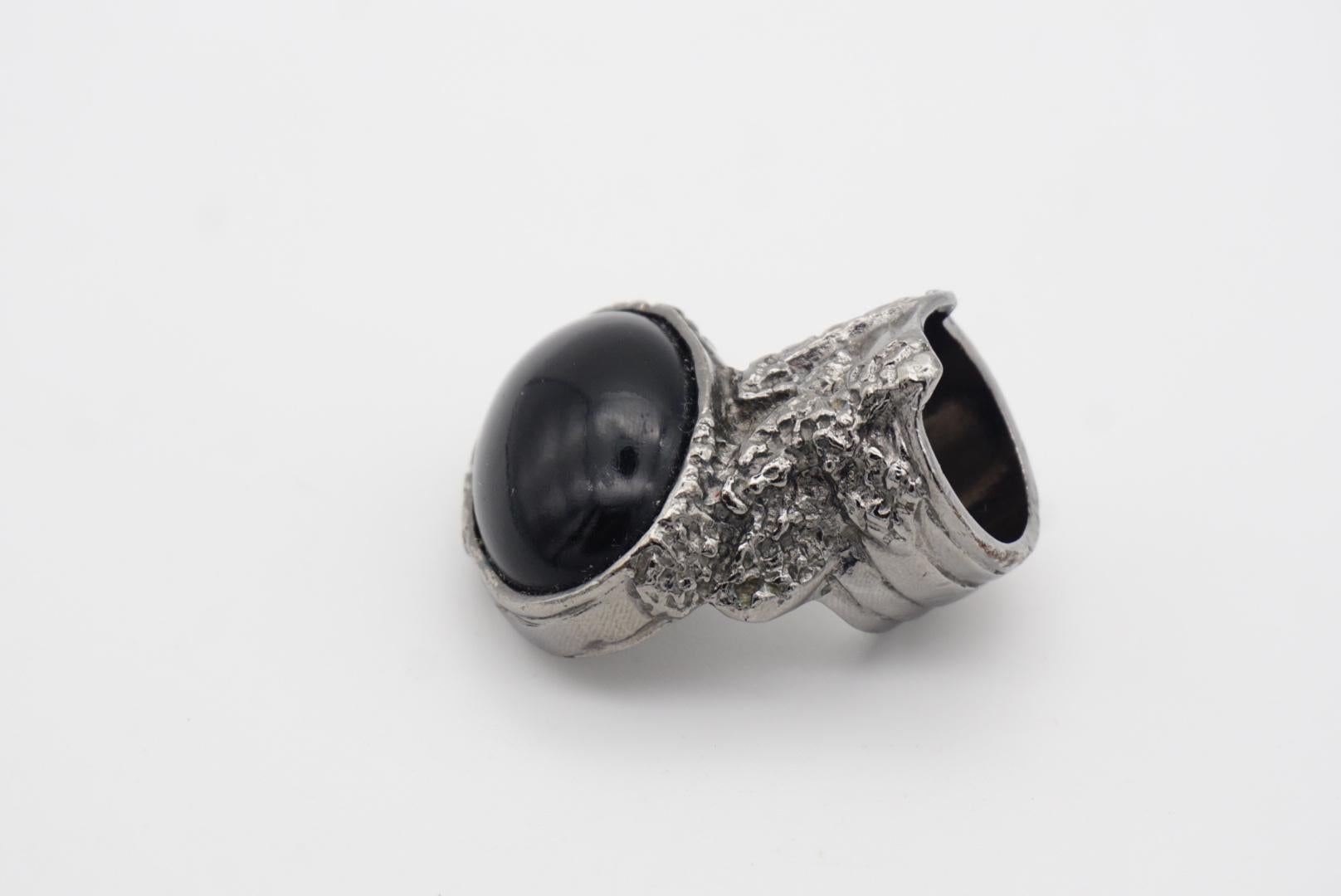 Yves Saint Laurent YSL Arty Black Cabochon Chunky Statement Silver Ring, Size 6 In Excellent Condition For Sale In Wokingham, England