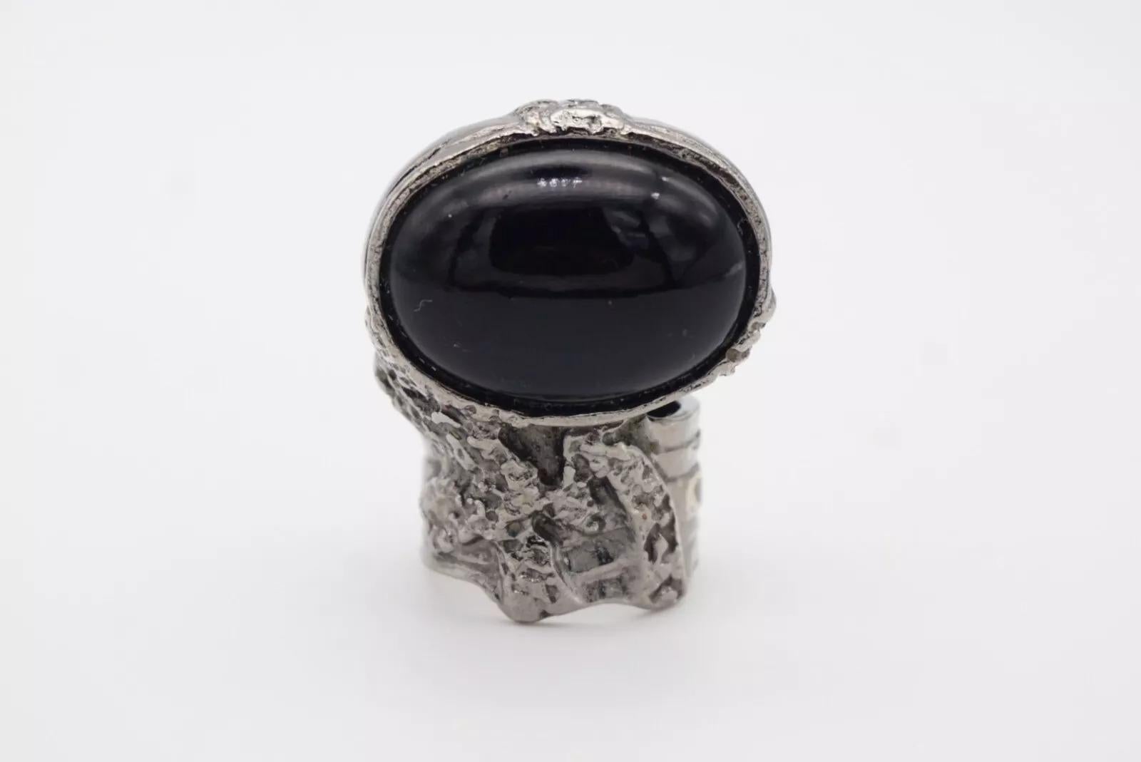Yves Saint Laurent YSL Arty Anello d'argento con cabochon nero, misura 6 in vendita 2