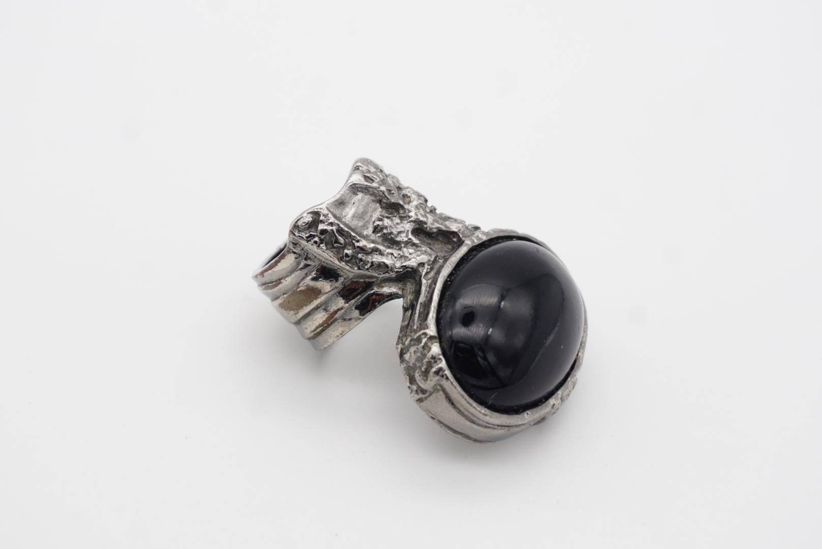 Yves Saint Laurent YSL Arty Anello d'argento con cabochon nero, misura 6 in vendita 4