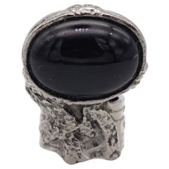 Yves Saint Laurent YSL Arty Black Cabochon Chunky Statement Silver Ring, Taille 6