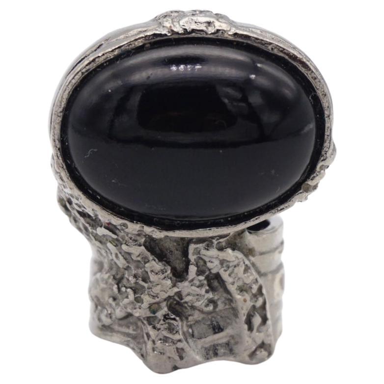 Yves Saint Laurent YSL Arty Anello d'argento con cabochon nero, misura 6 in vendita