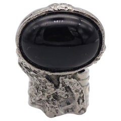Yves Saint Laurent YSL Arty Anello d'argento con cabochon nero, misura 6
