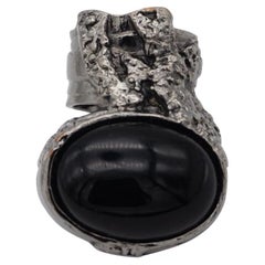 Yves Saint Laurent YSL Arty Black Cabochon Enamel Statement Silver Ring, Size 6