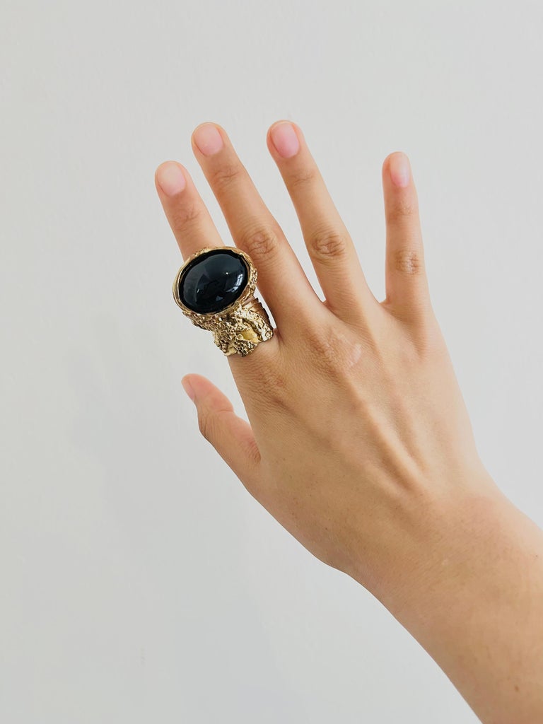 Yves Saint Laurent YSL Arty Black Cabochon Oval Chunky Statement Ring, Size