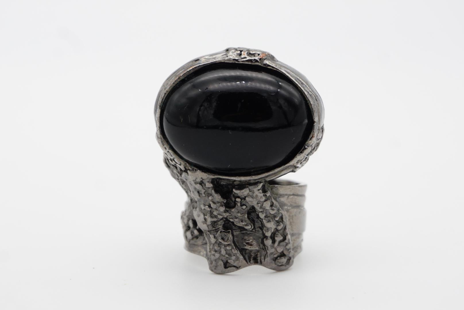 Yves Saint Laurent YSL Arty Black Cabochon Statement Chunky Silver Ring, Size 8 1