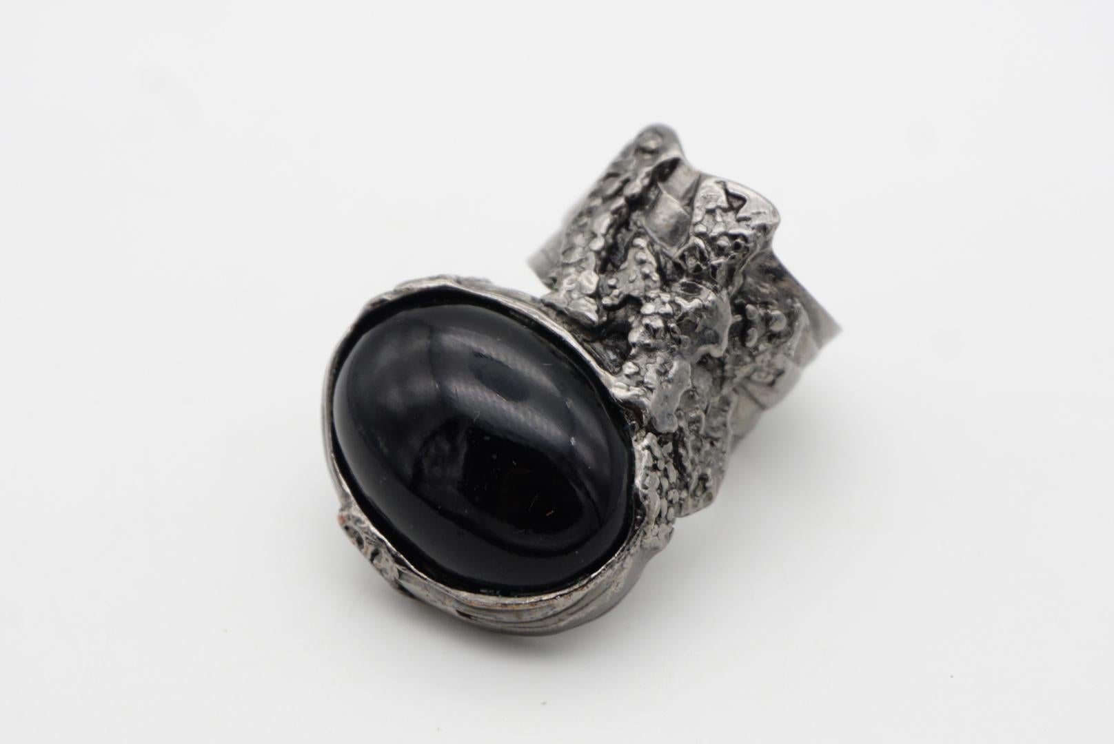 Yves Saint Laurent YSL Arty Black Cabochon Statement Chunky Silver Ring, Size 8 2