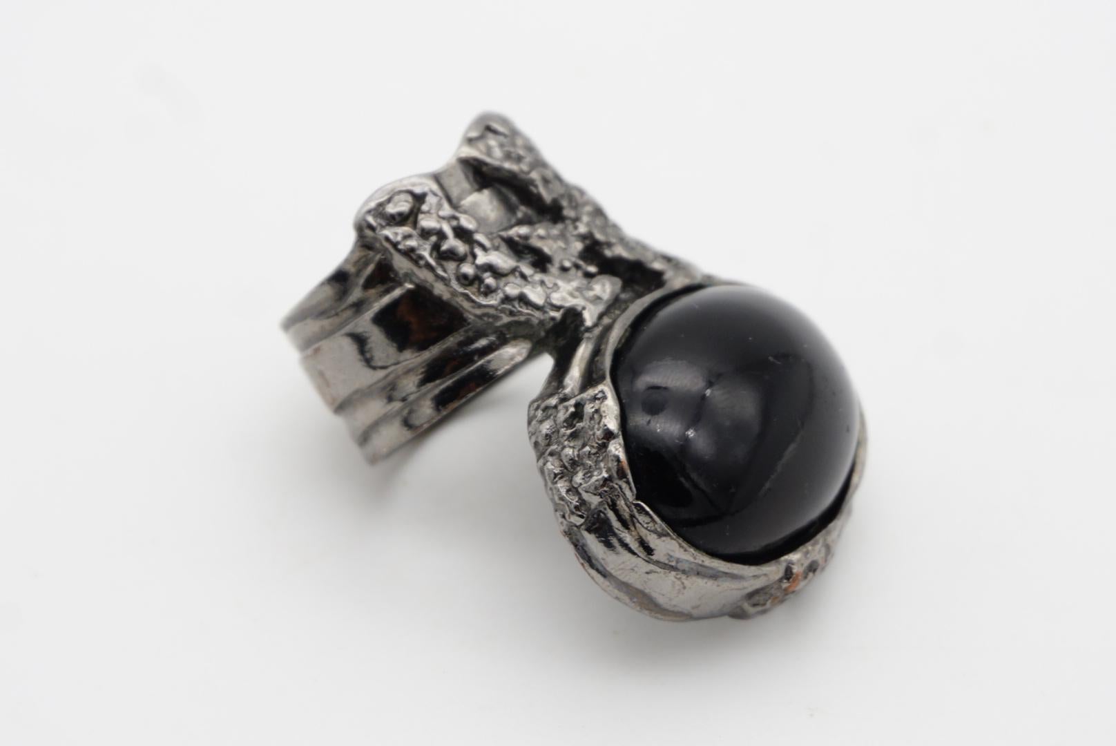 Yves Saint Laurent YSL Arty Black Cabochon Statement Chunky Silver Ring, Size 8 3