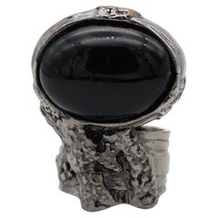 Yves Saint Laurent YSL Arty Black Cabochon Statement Chunky Silver Ring, Size 8
